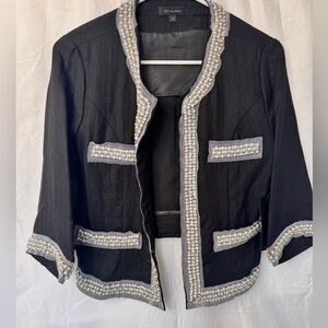 CC Couture Embellished Black Women's Jacket with Pearl Trim